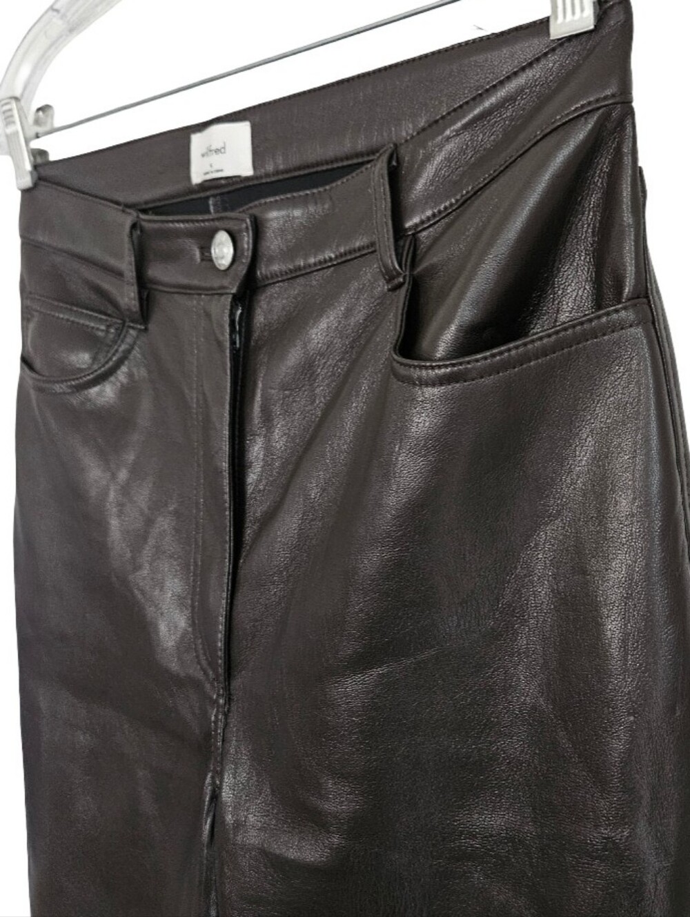 Aritzia Wilfred The Melina High Waisted Vegan Leather Pants Dark Brown Size 6 - Picture 6 of 13
